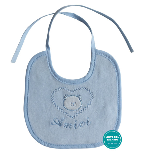 Light Blue Baby Bib - Teddy Bear